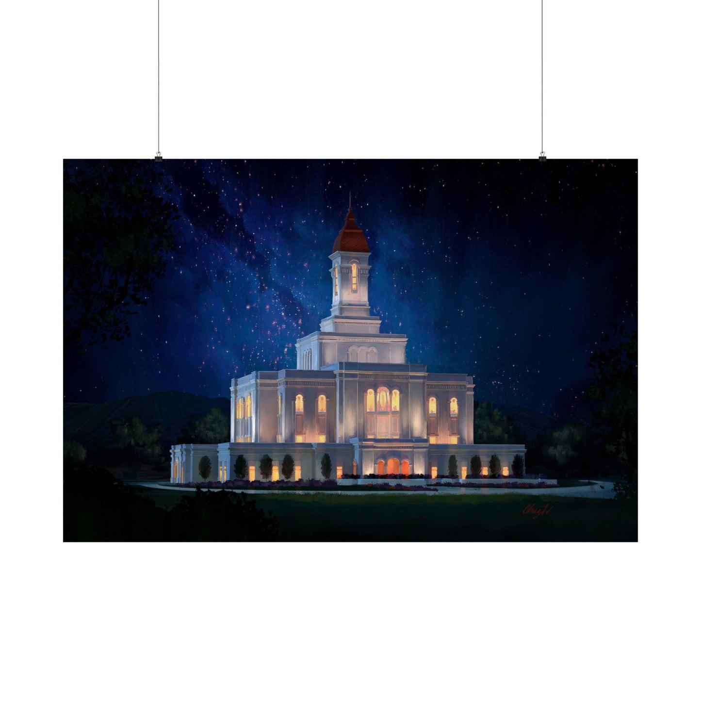 Premium Matte Print--Deseret Peak Temple--Night Sky, by Chaz Walgamott