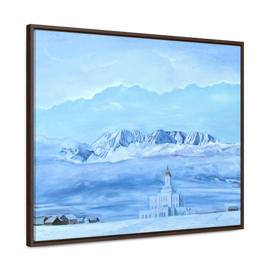Stretched Canvas Print in Wood Frame--Deseret Peak Temple--Hope in the Bleak of winter by Jane Autry