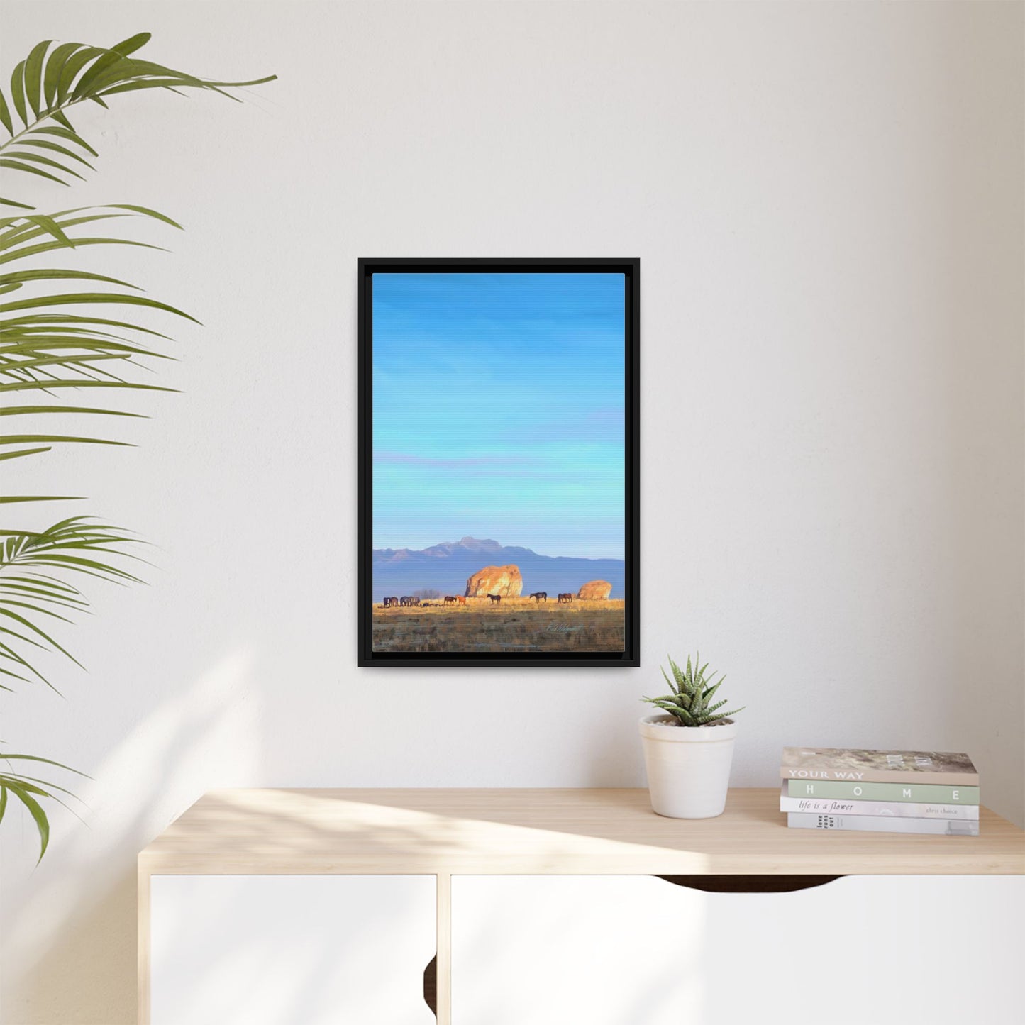 Framed Matte Canvas Print — Horses at Adobe by Rod Walgamott