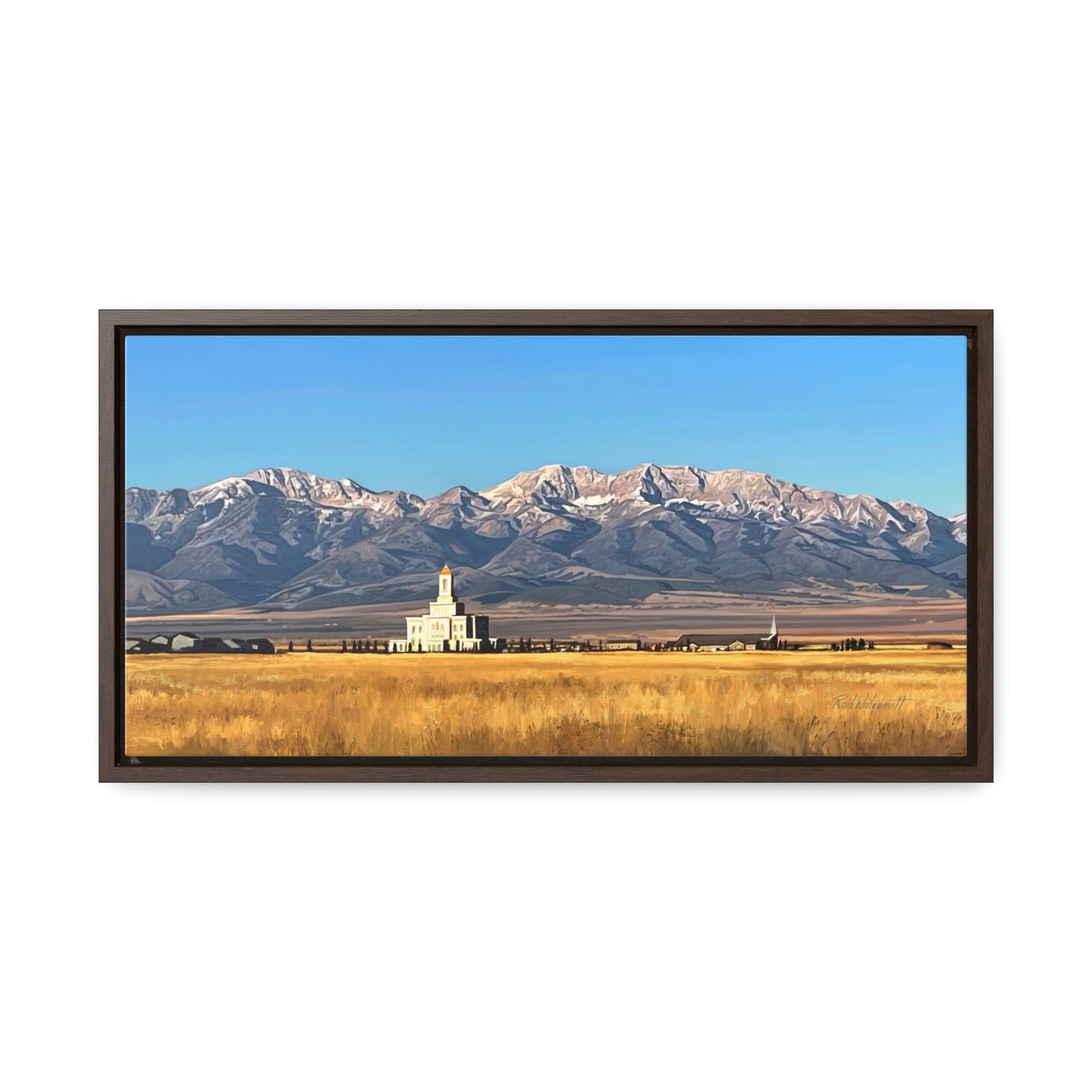 Stretched Canvas Wrap in Wood Frame, Deseret Peak Temple and Deseret Peak, by Rod Walgamott