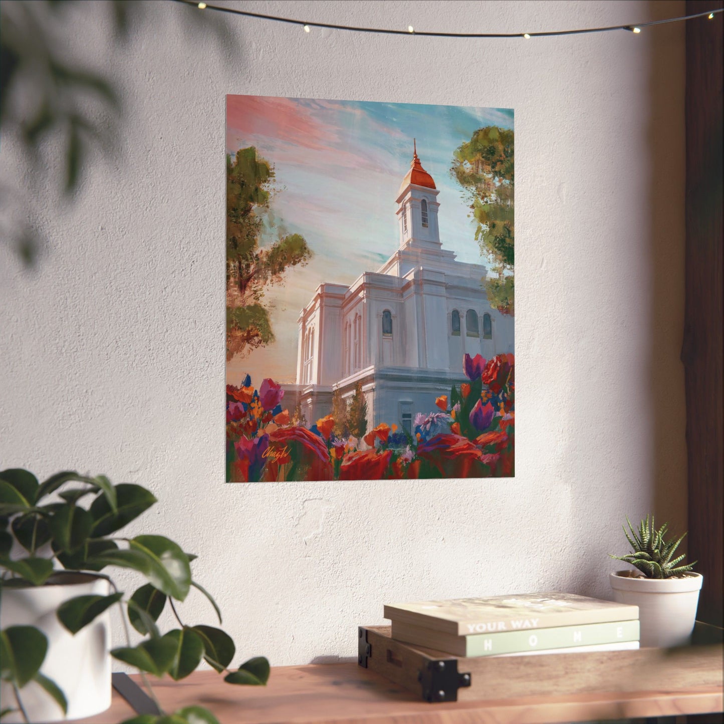 Premium Matte Paper Print, Deseret Peak Temple--Spring Flowers, by Chaz Walgamott