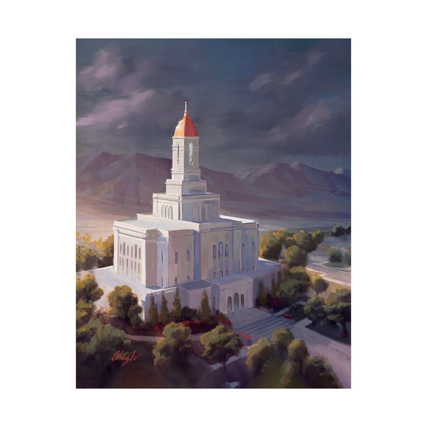 Premium Matte Paper Print, Deseret Peak Temple, After the Storm, by Chaz Walgamott