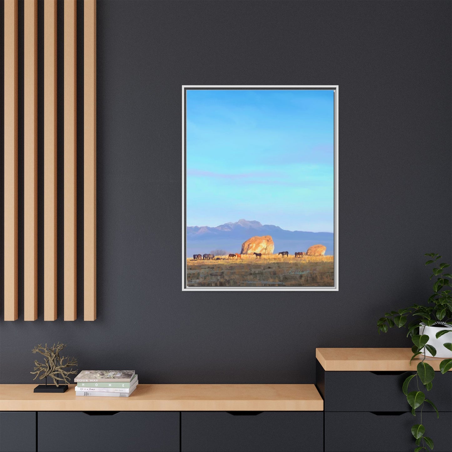Framed Matte Canvas Print — Horses at Adobe by Rod Walgamott