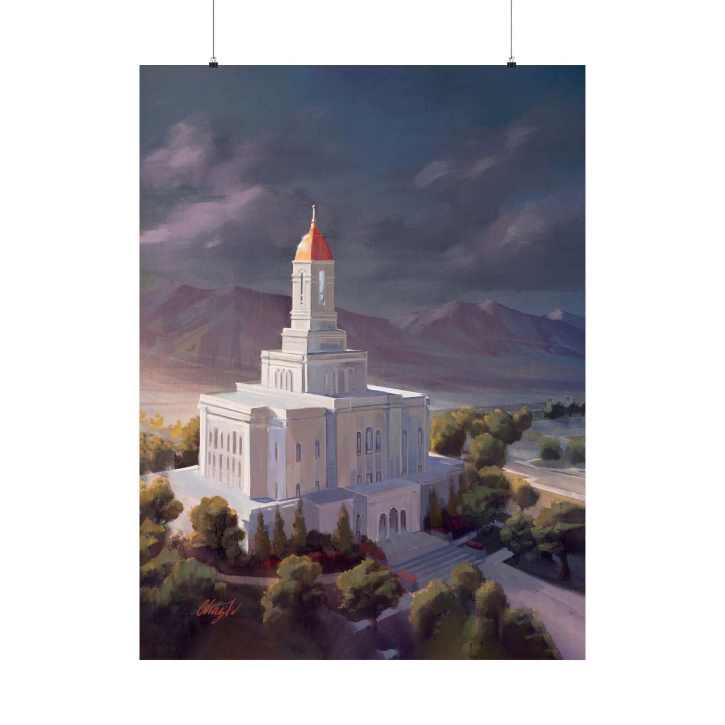 Premium Matte Paper Print, Deseret Peak Temple, After the Storm, by Chaz Walgamott