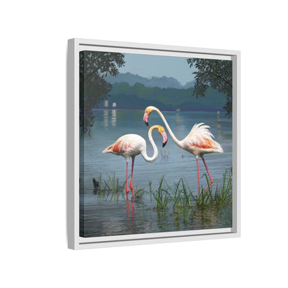 Framed Flamingo Canvas Art – Flamingo Dance by Rod Walgamott