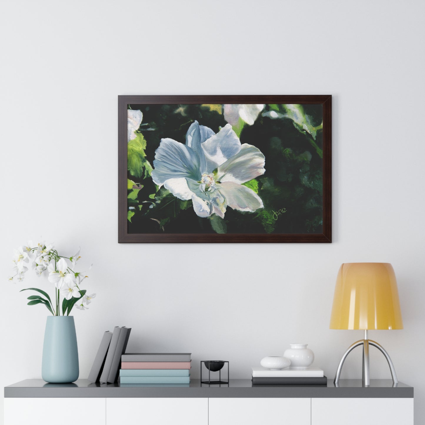 Premium Matte Print--Framed, White Rose of Sharon by Jane Autry