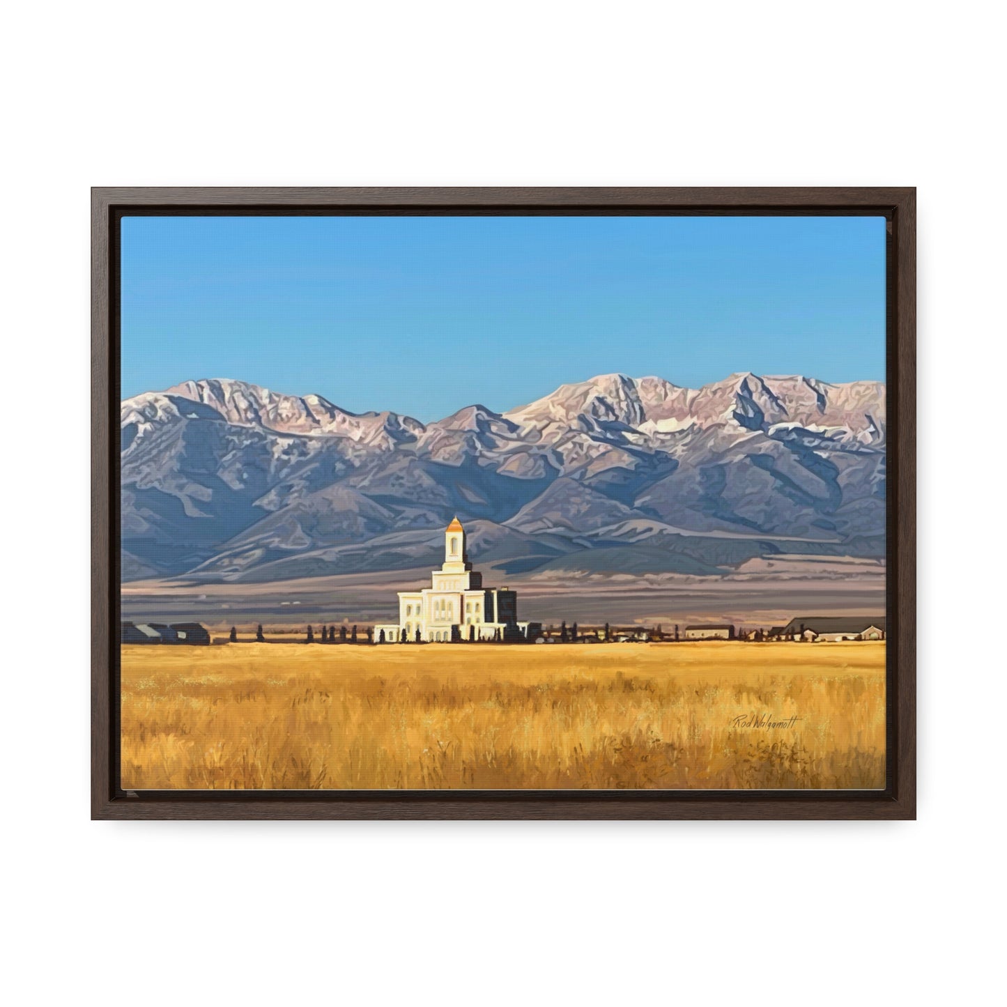 Stretched Canvas Wrap in Wood Frame, Deseret Peak Temple and Deseret Peak, by Rod Walgamott