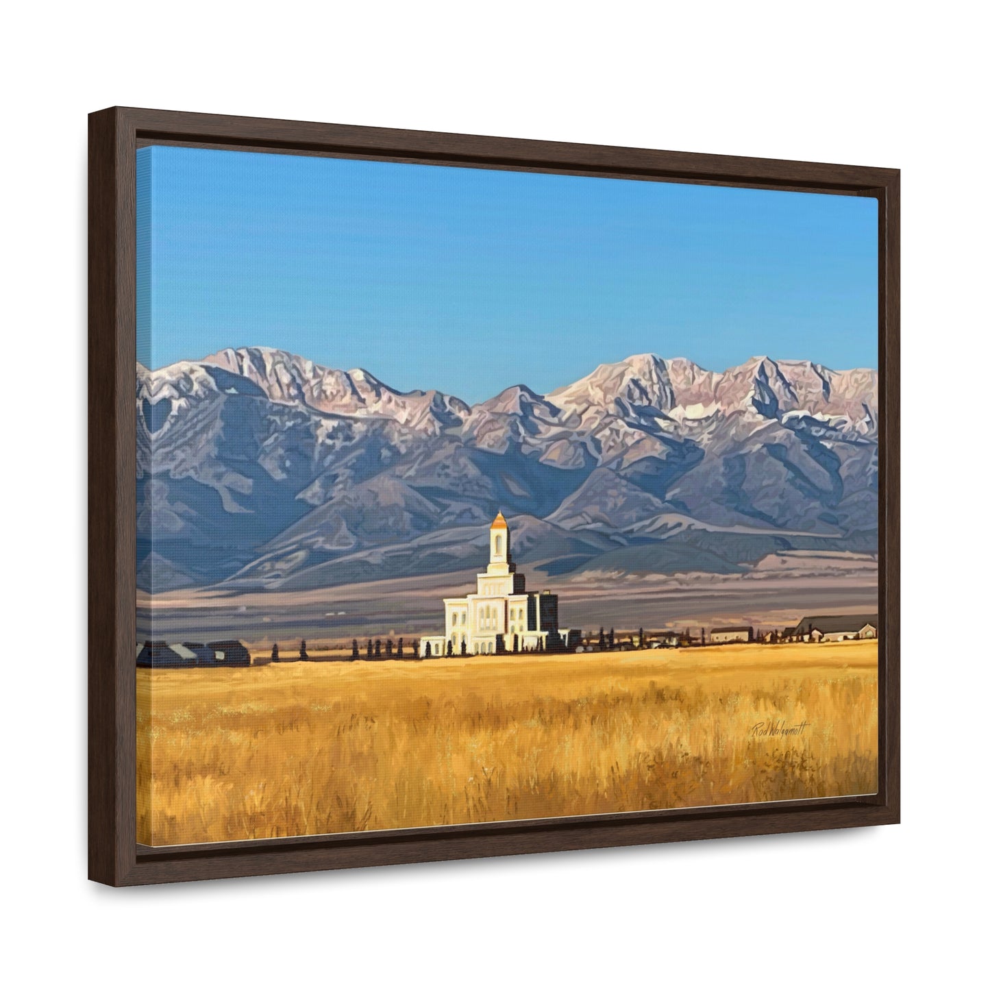 Stretched Canvas Wrap in Wood Frame, Deseret Peak Temple and Deseret Peak, by Rod Walgamott