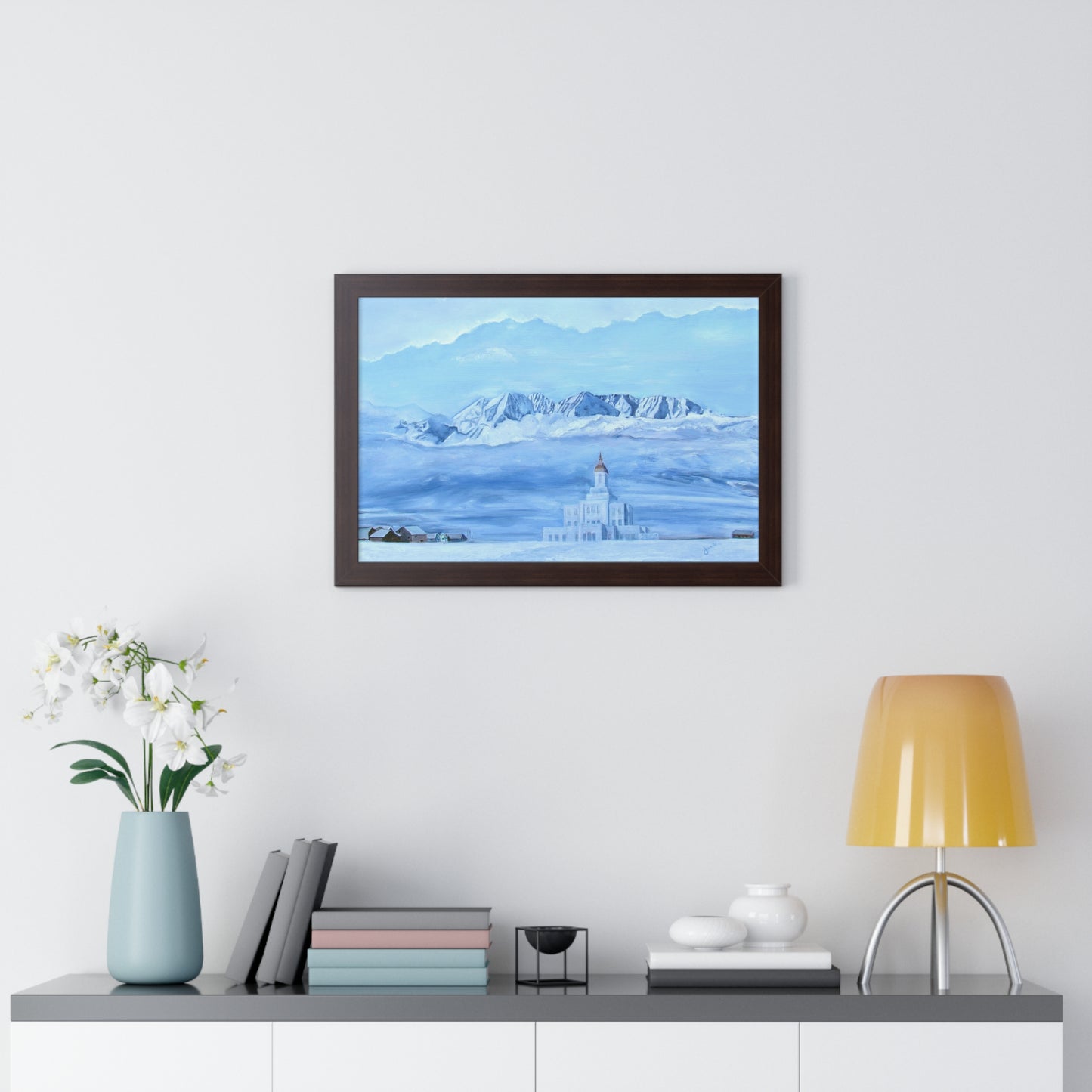 Premium Matte Print--Framed, Deseret Peak Temple-Hope in the Bleak of Winter, by Jane Autry