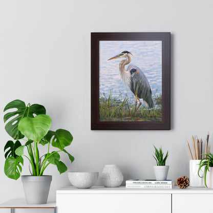 Framed Matte Print, Blue Heron at Stansbury Lake, by Rod Walgamott