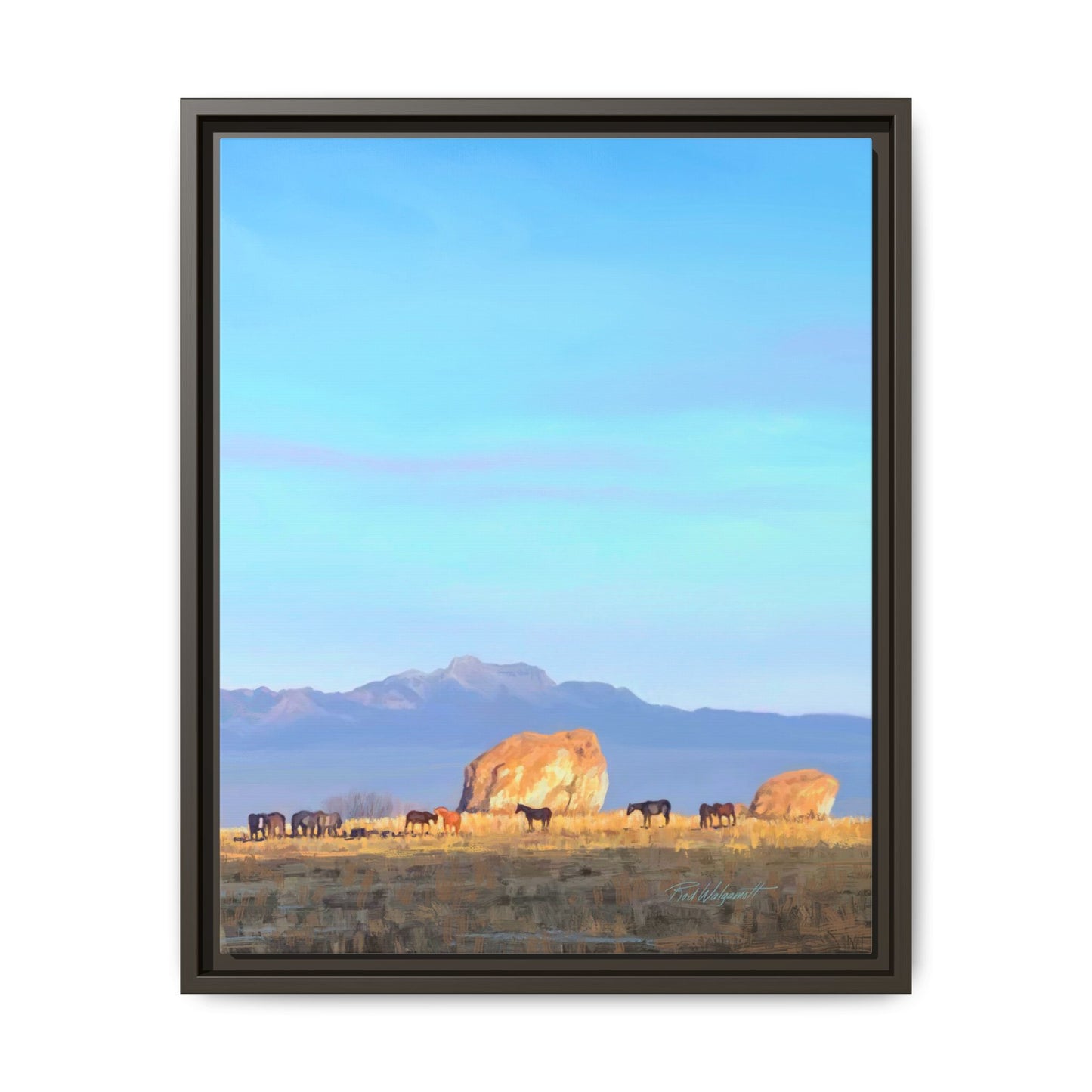 Framed Matte Canvas Print — Horses at Adobe by Rod Walgamott