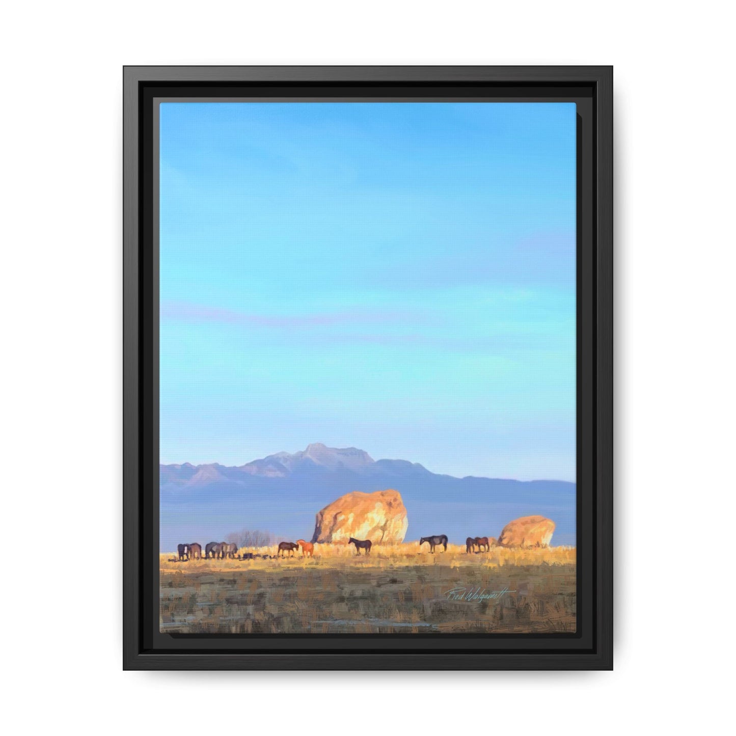 Framed Matte Canvas Print — Horses at Adobe by Rod Walgamott