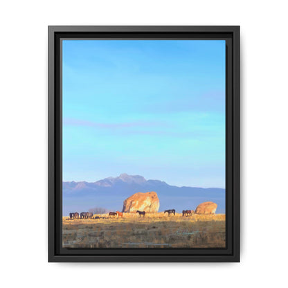 Framed Matte Canvas Print — Horses at Adobe by Rod Walgamott