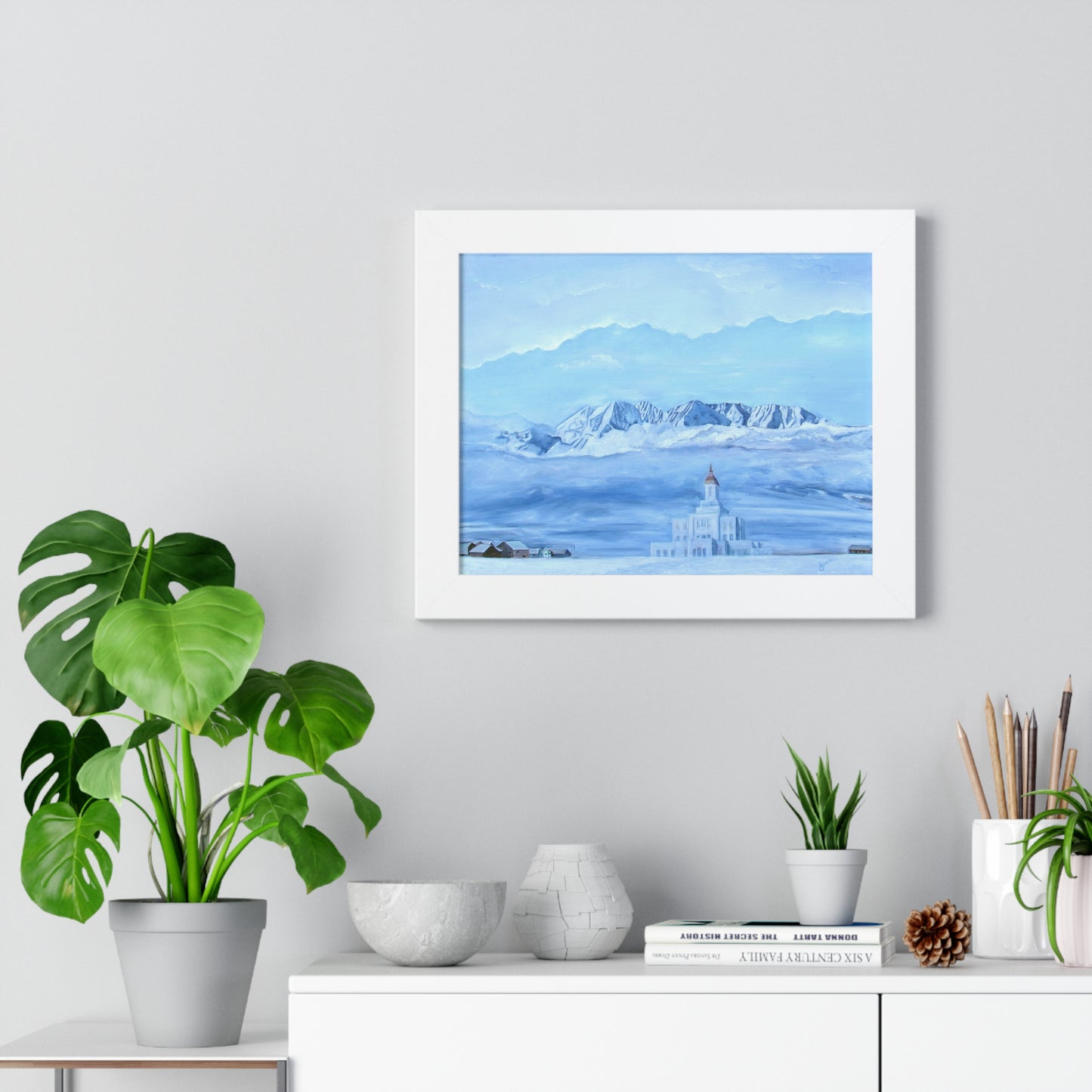 Premium Matte Print--Framed, Deseret Peak Temple-Hope in the Bleak of Winter, by Jane Autry