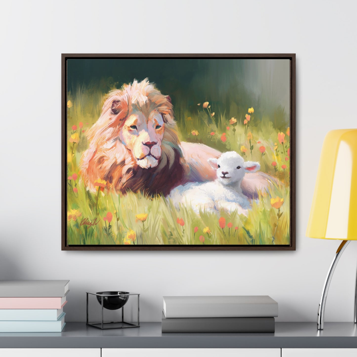 Stretched Canvas Print in Wood Frame, The Lamb and the Lion, by Chaz Walgamott