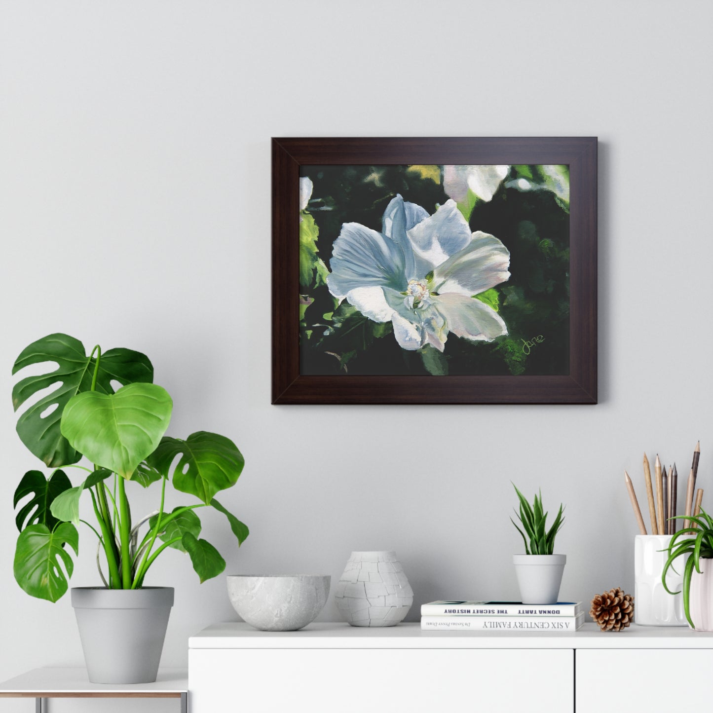 Premium Matte Print--Framed, White Rose of Sharon by Jane Autry