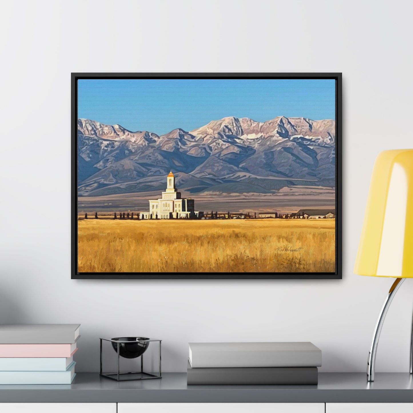Stretched Canvas Wrap in Wood Frame, Deseret Peak Temple and Deseret Peak, by Rod Walgamott