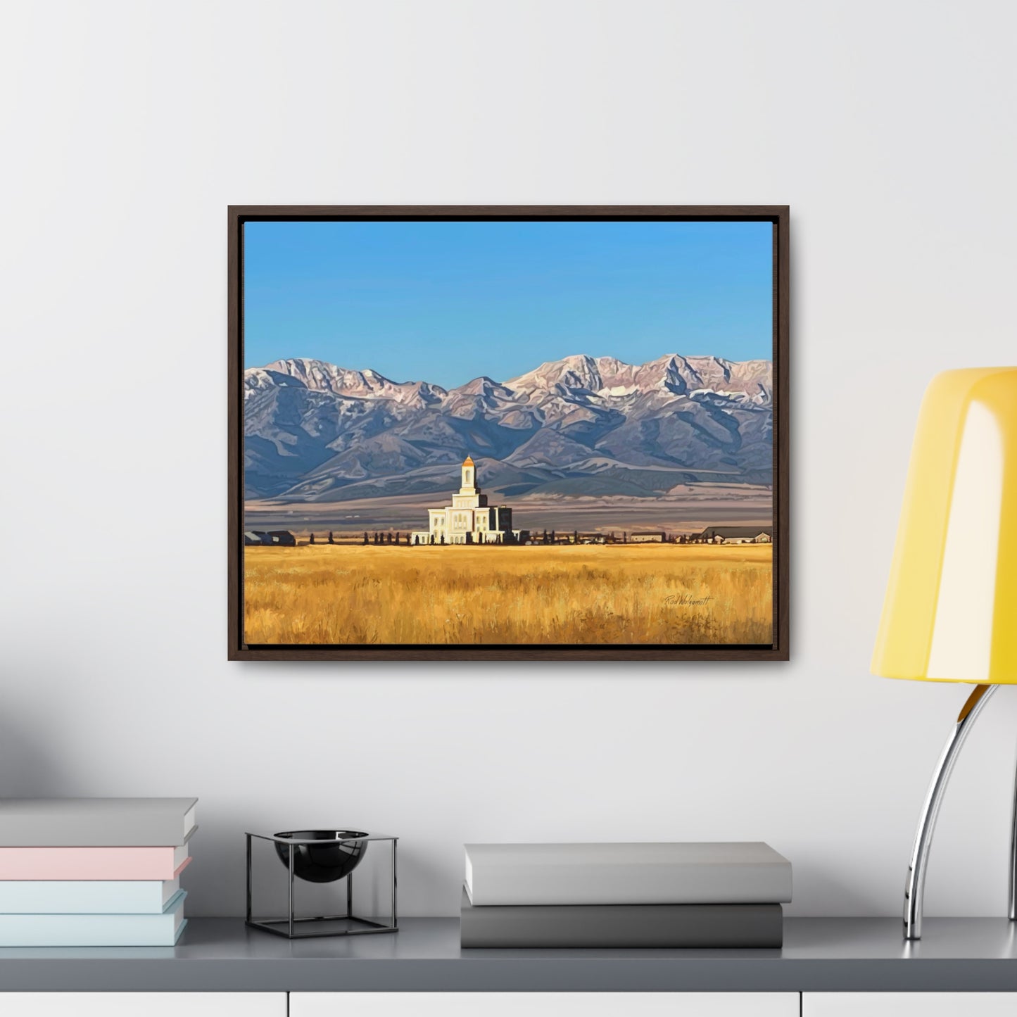 Stretched Canvas Wrap in Wood Frame, Deseret Peak Temple and Deseret Peak, by Rod Walgamott