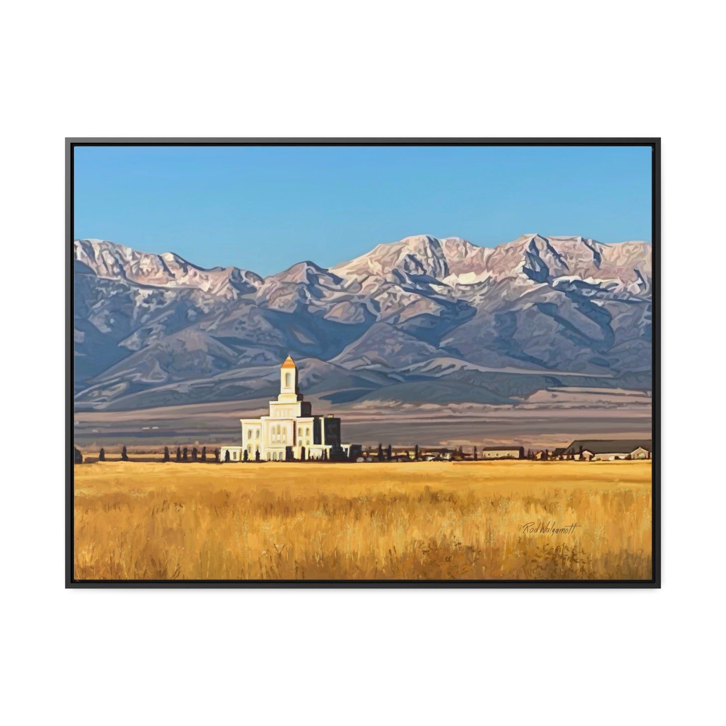 Stretched Canvas Wrap in Wood Frame, Deseret Peak Temple and Deseret Peak, by Rod Walgamott