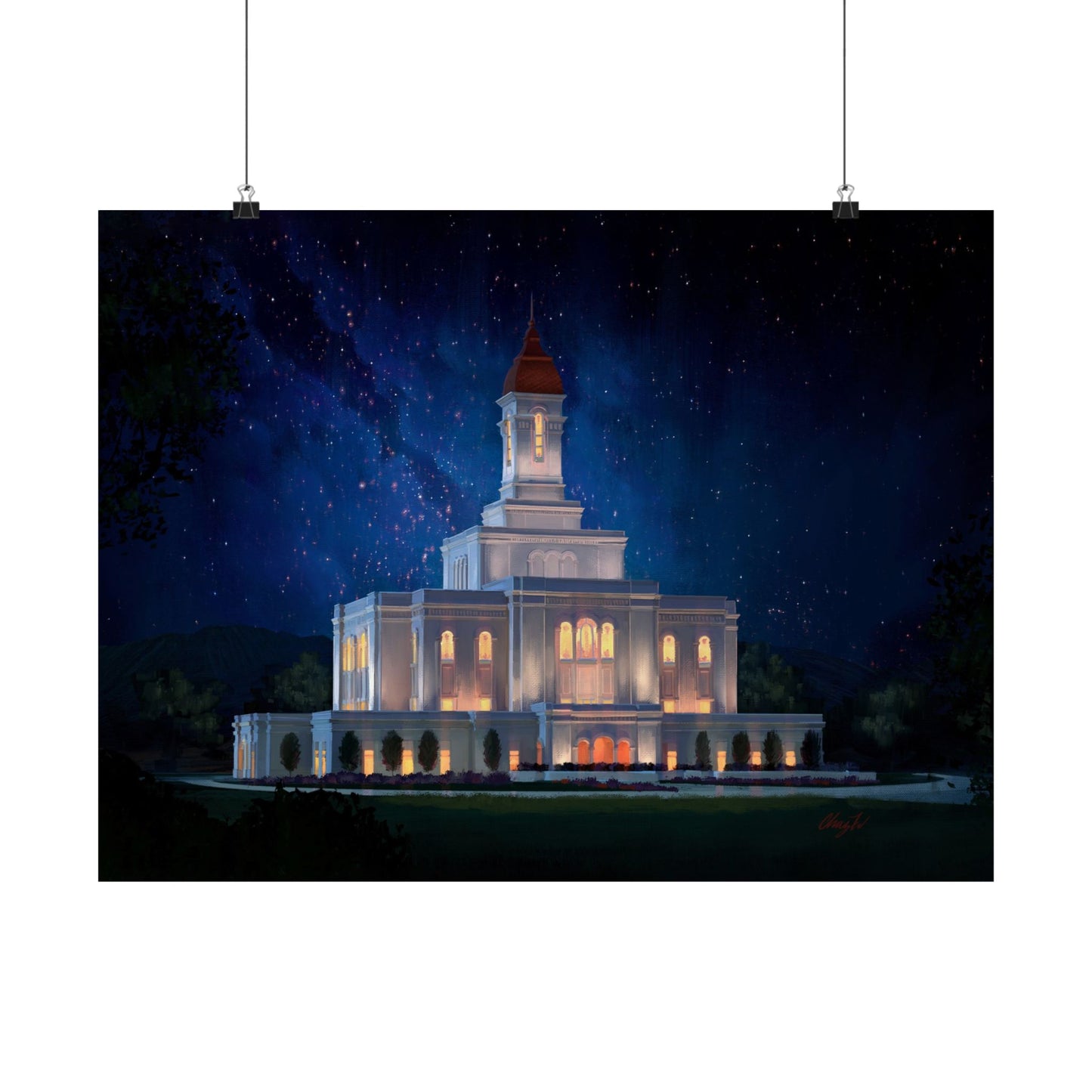 Premium Matte Print--Deseret Peak Temple--Night Sky, by Chaz Walgamott