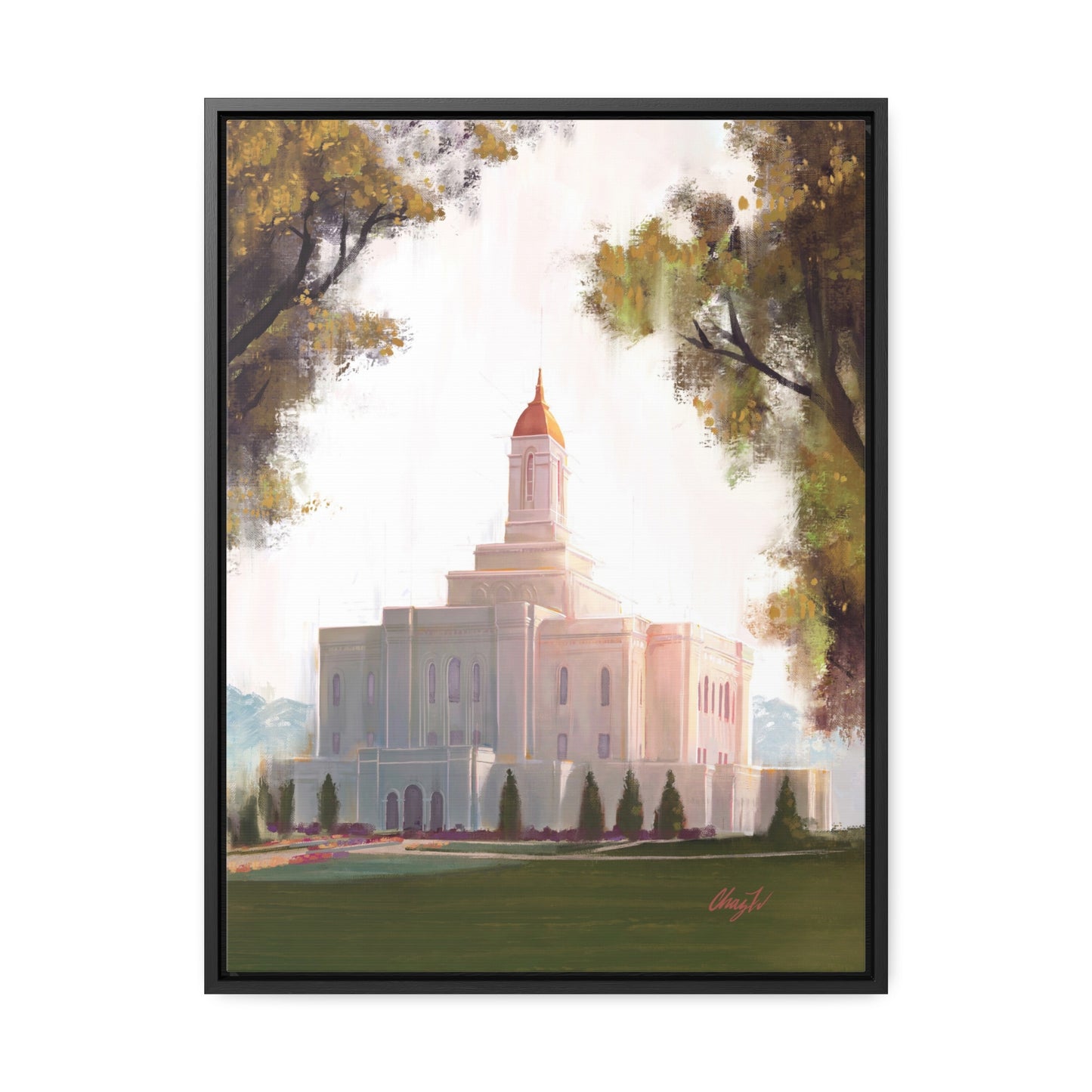 Framed canvas Wrap, Deseret Peak Temple, Golden D by Chaz Walgamott