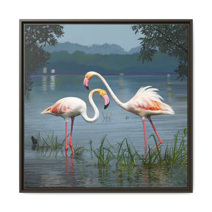 Framed Flamingo Canvas Art – Flamingo Dance by Rod Walgamott