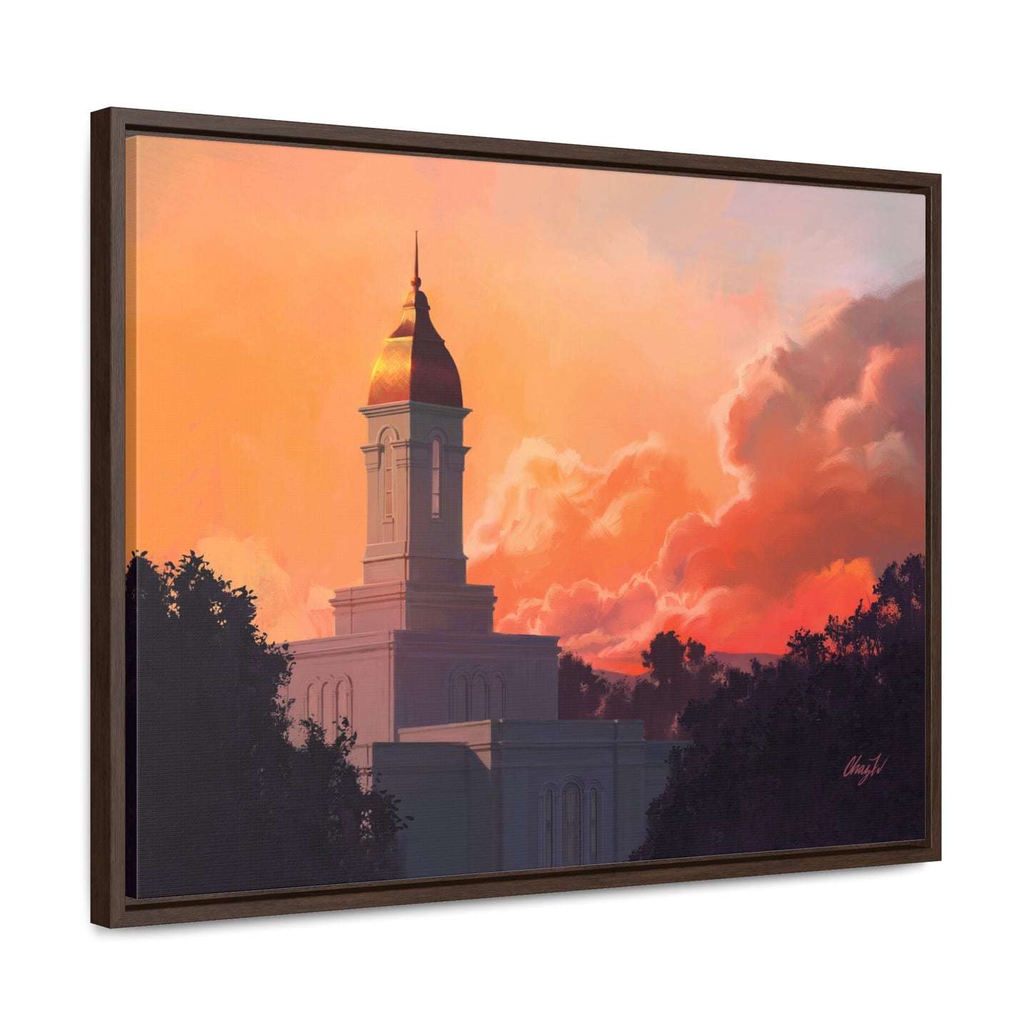 Stretched Canvas in Wood Frame--Deseret Peak Temple--Sunset by Chaz Walgamott