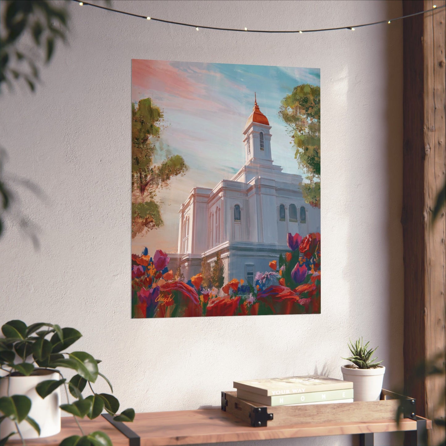 Premium Matte Paper Print, Deseret Peak Temple--Spring Flowers, by Chaz Walgamott
