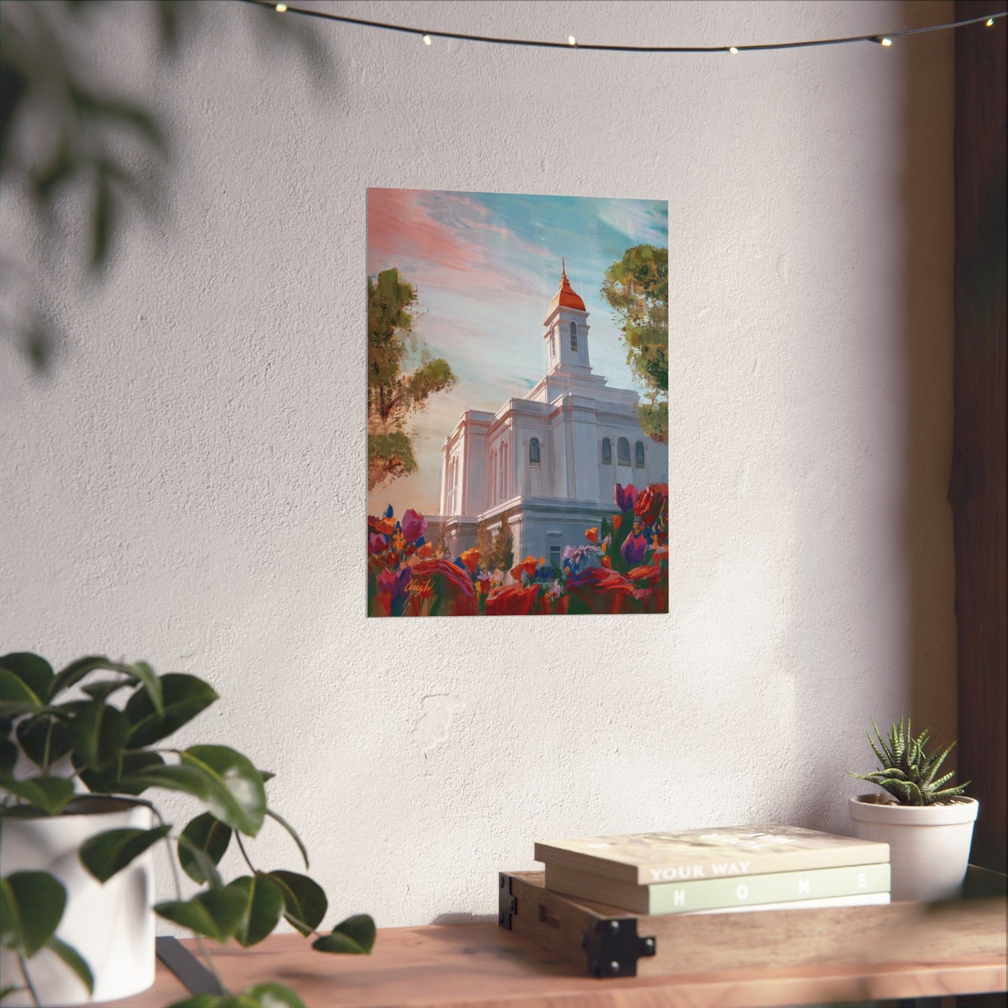 Premium Matte Paper Print, Deseret Peak Temple--Spring Flowers, by Chaz Walgamott