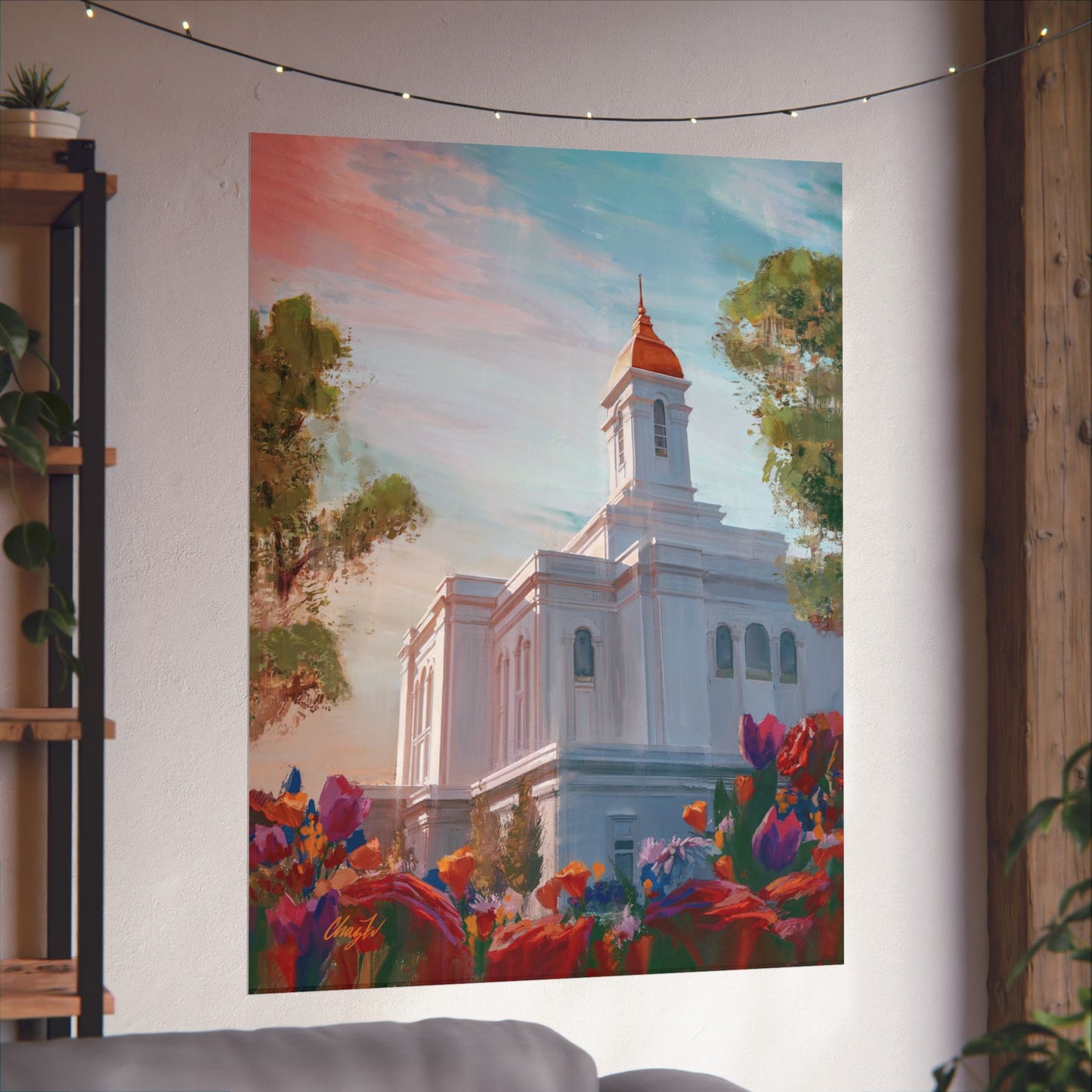 Premium Matte Paper Print, Deseret Peak Temple--Spring Flowers, by Chaz Walgamott