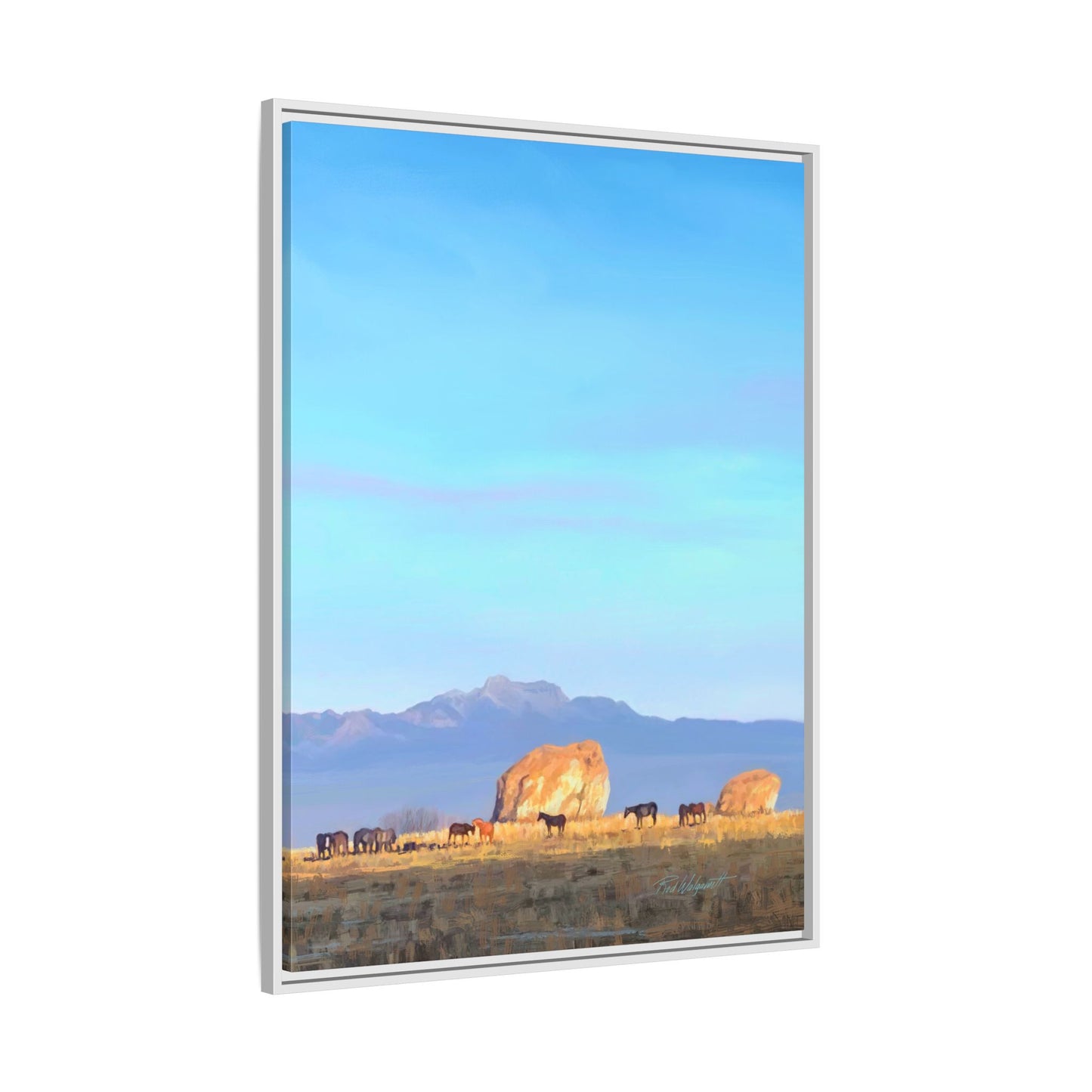 Framed Matte Canvas Print — Horses at Adobe by Rod Walgamott