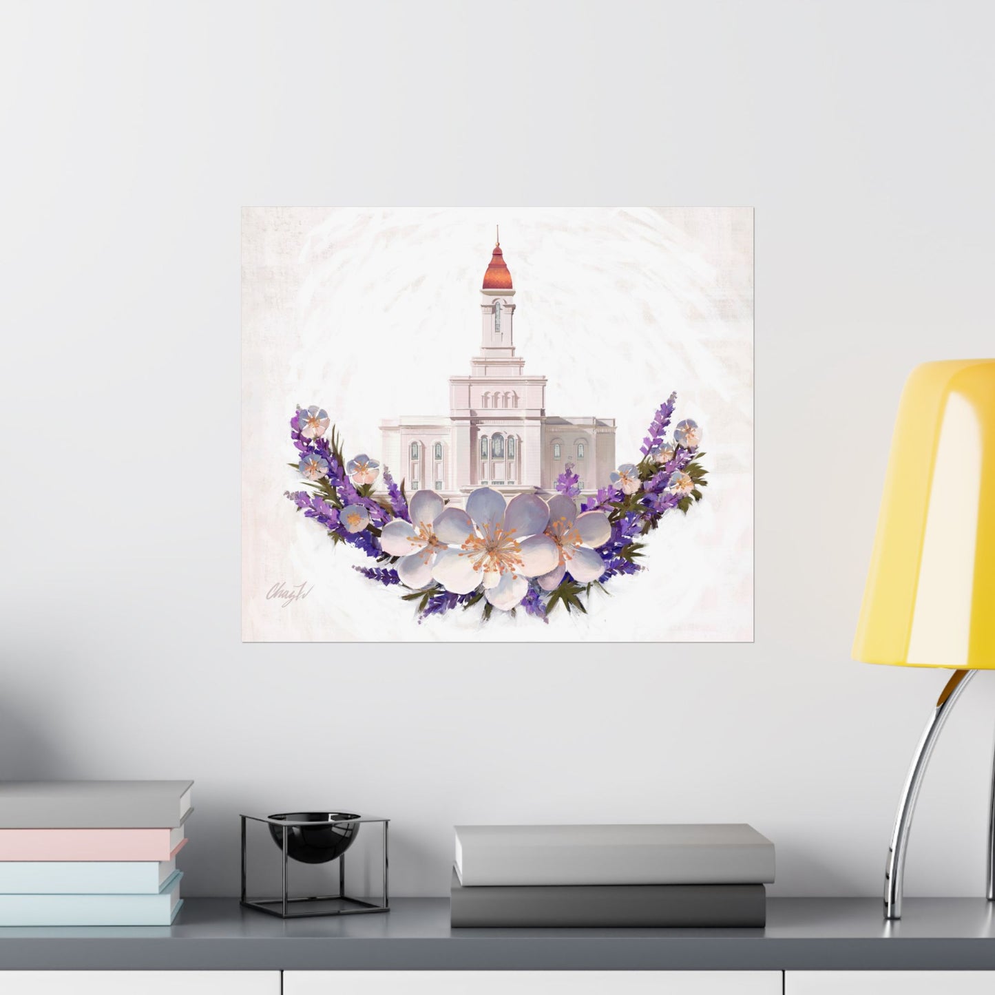 Premium Matte Print--Deseret Peak Temple--Floral Wreath, by Chaz Walgamott