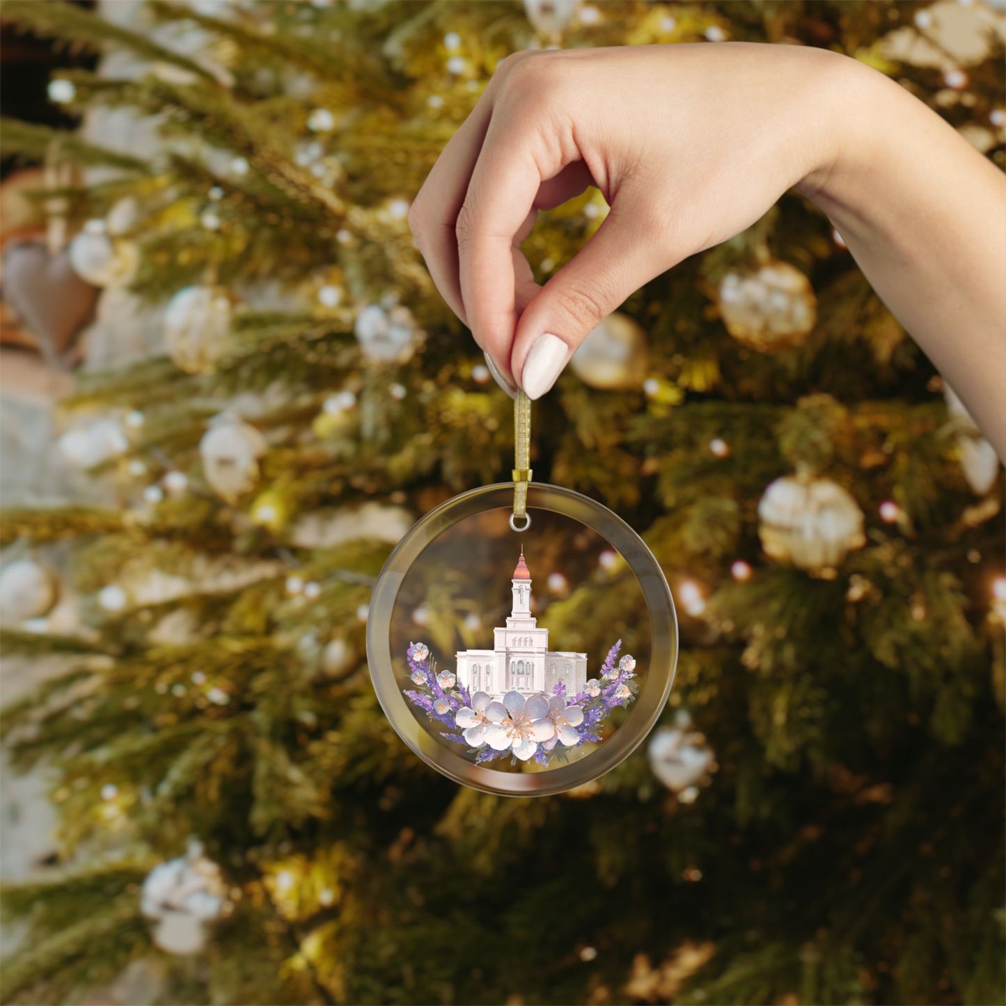 Glass Ornaments, Deseret Peak Temple with Floral Wreath