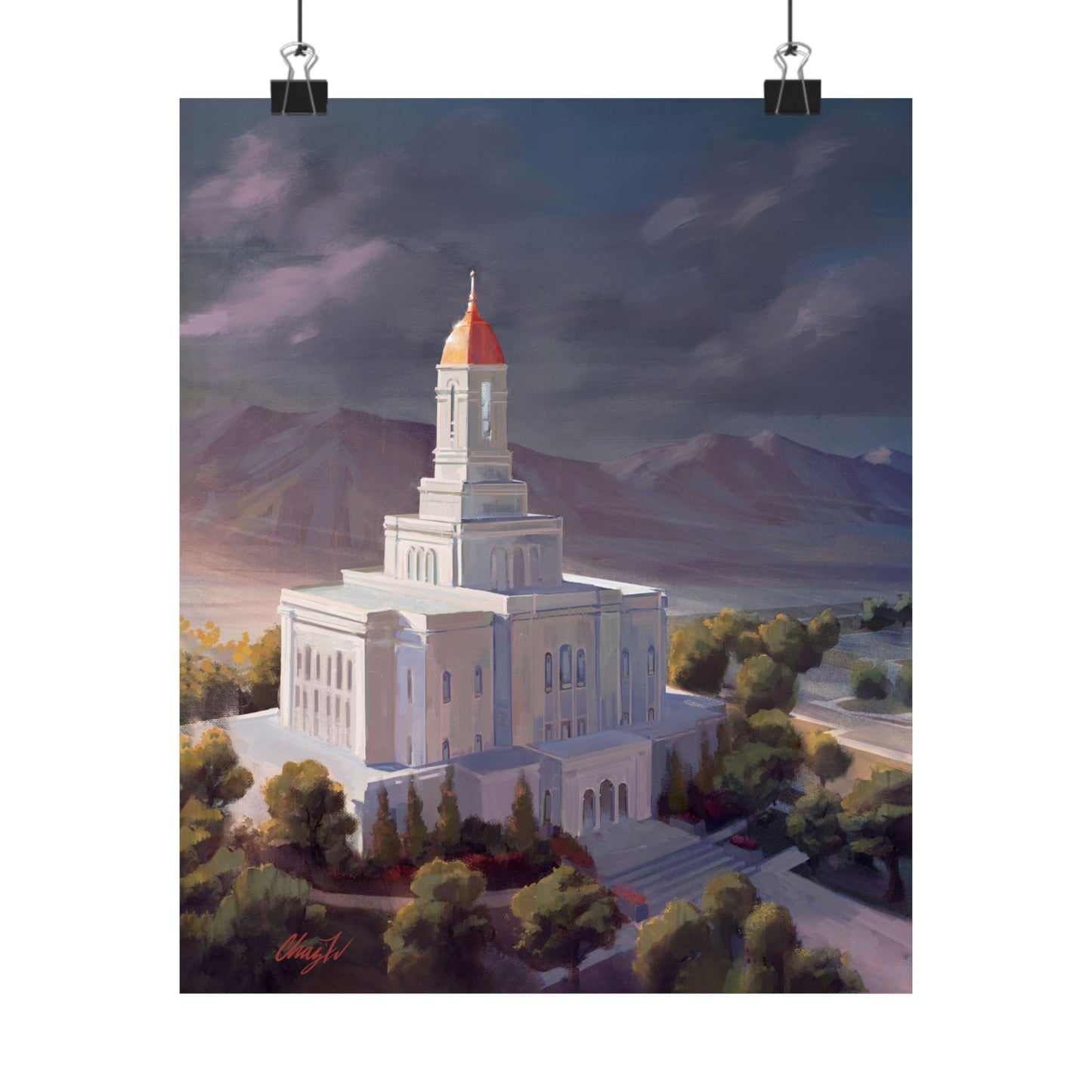 Premium Matte Paper Print, Deseret Peak Temple, After the Storm, by Chaz Walgamott