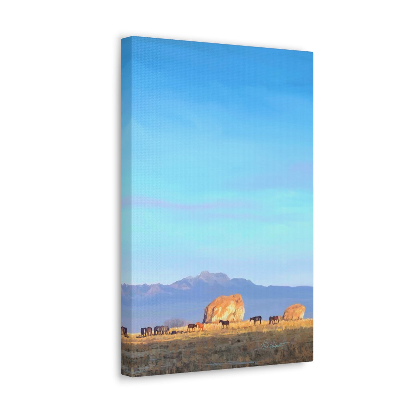 Canvas Gallery Wrap-Horses at Adobe Rock by Rod Walgamott