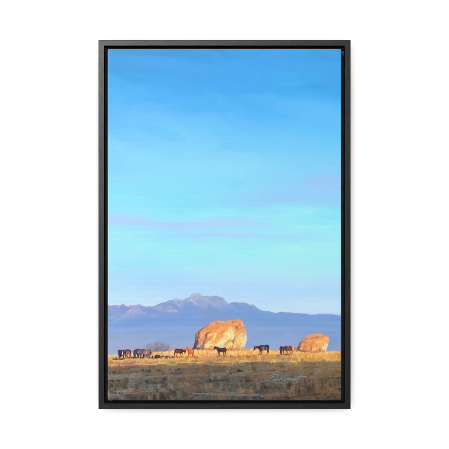 Framed canvas Wrap, Horses at Adobe Rock, by Rod Walgamott
