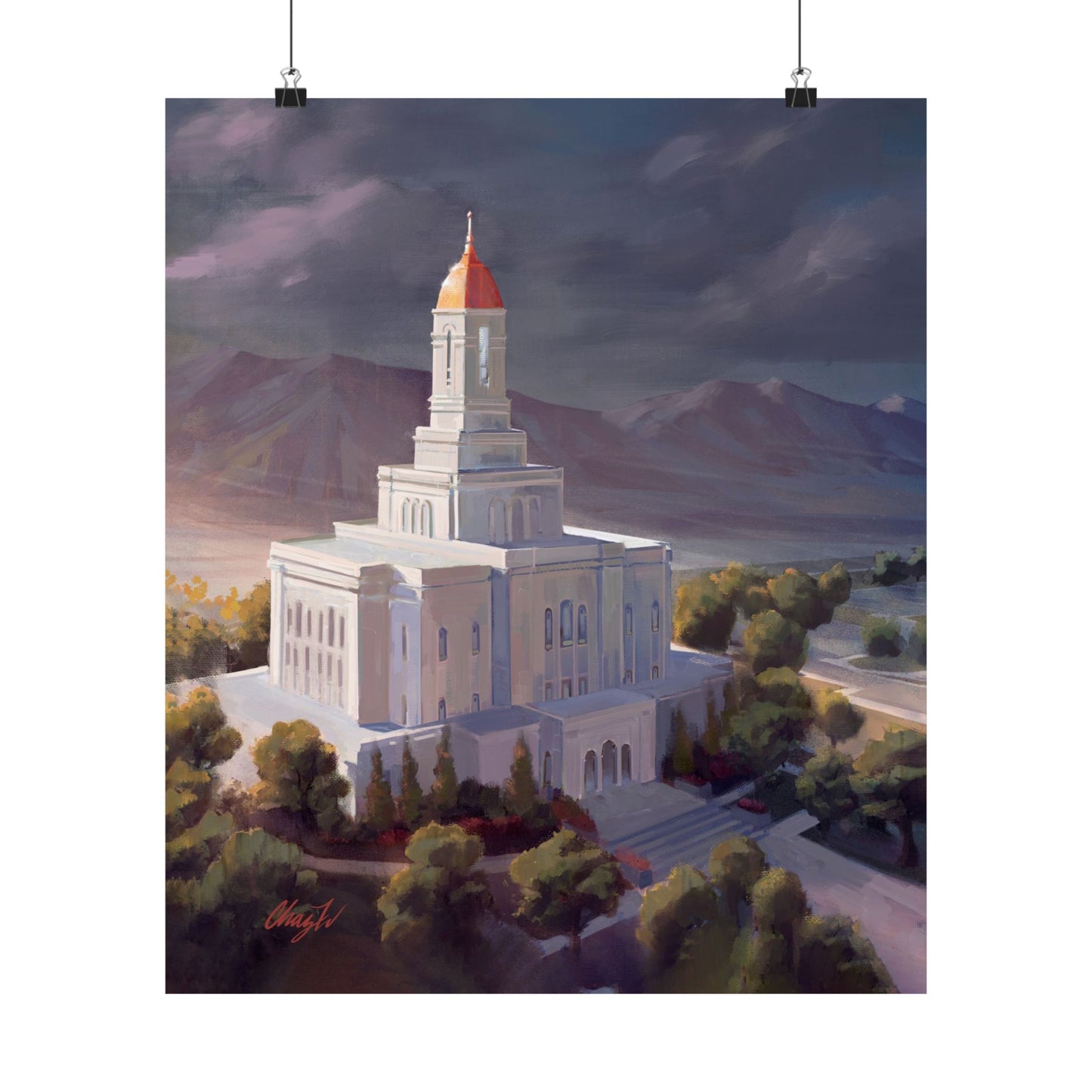 Premium Matte Paper Print, Deseret Peak Temple, After the Storm, by Chaz Walgamott