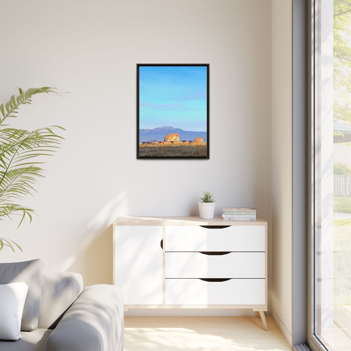 Framed Matte Canvas Print — Horses at Adobe by Rod Walgamott