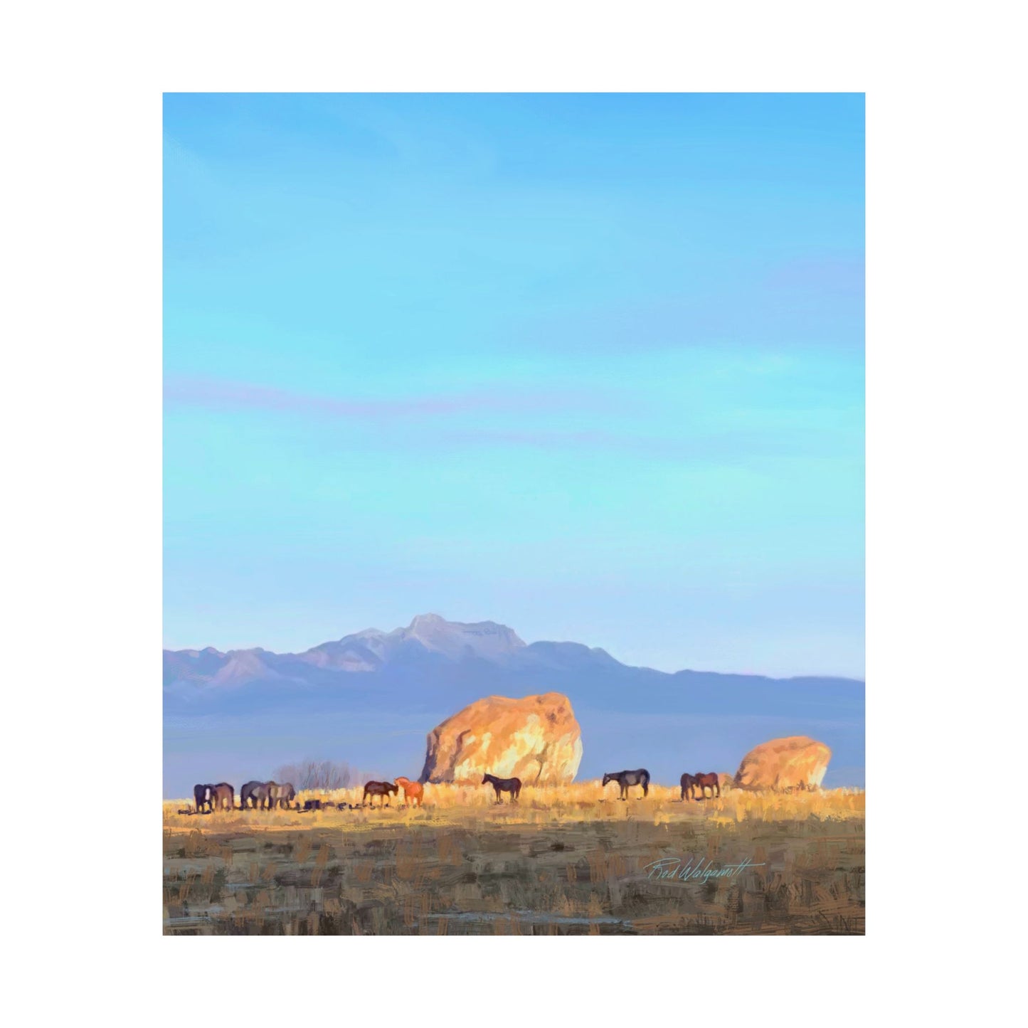 Matte Paper Print--Horses at Adobe Rock, by Rod Walgamott