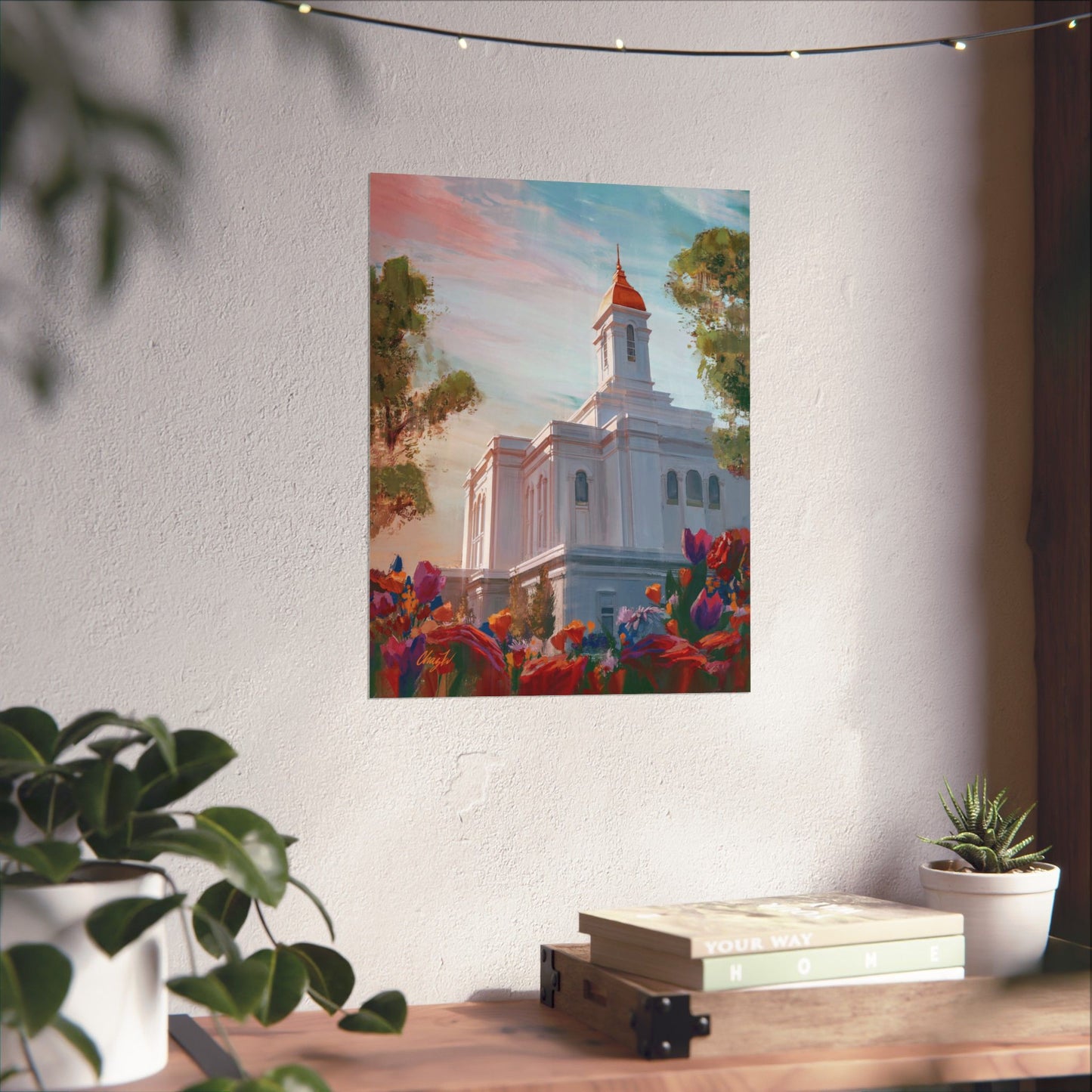 Premium Matte Paper Print, Deseret Peak Temple--Spring Flowers, by Chaz Walgamott