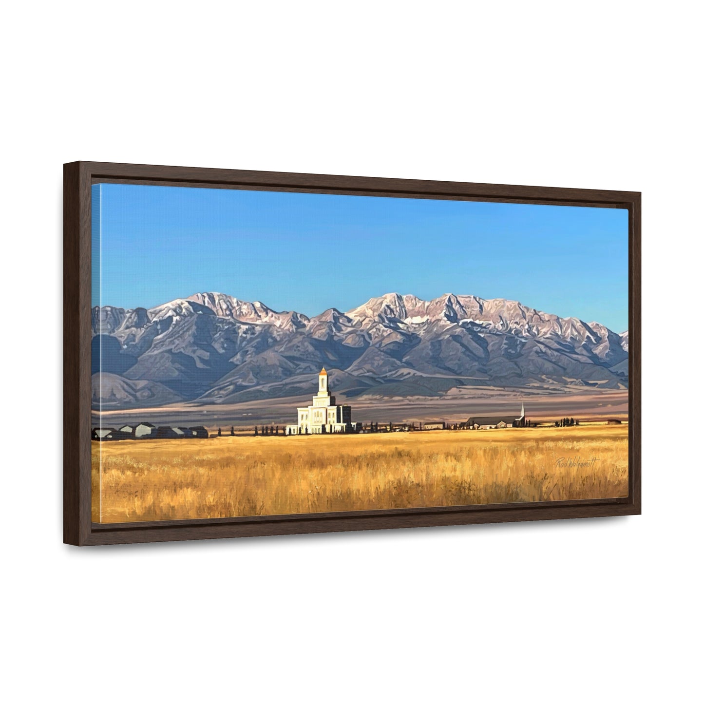 Stretched Canvas Wrap in Wood Frame, Deseret Peak Temple and Deseret Peak, by Rod Walgamott