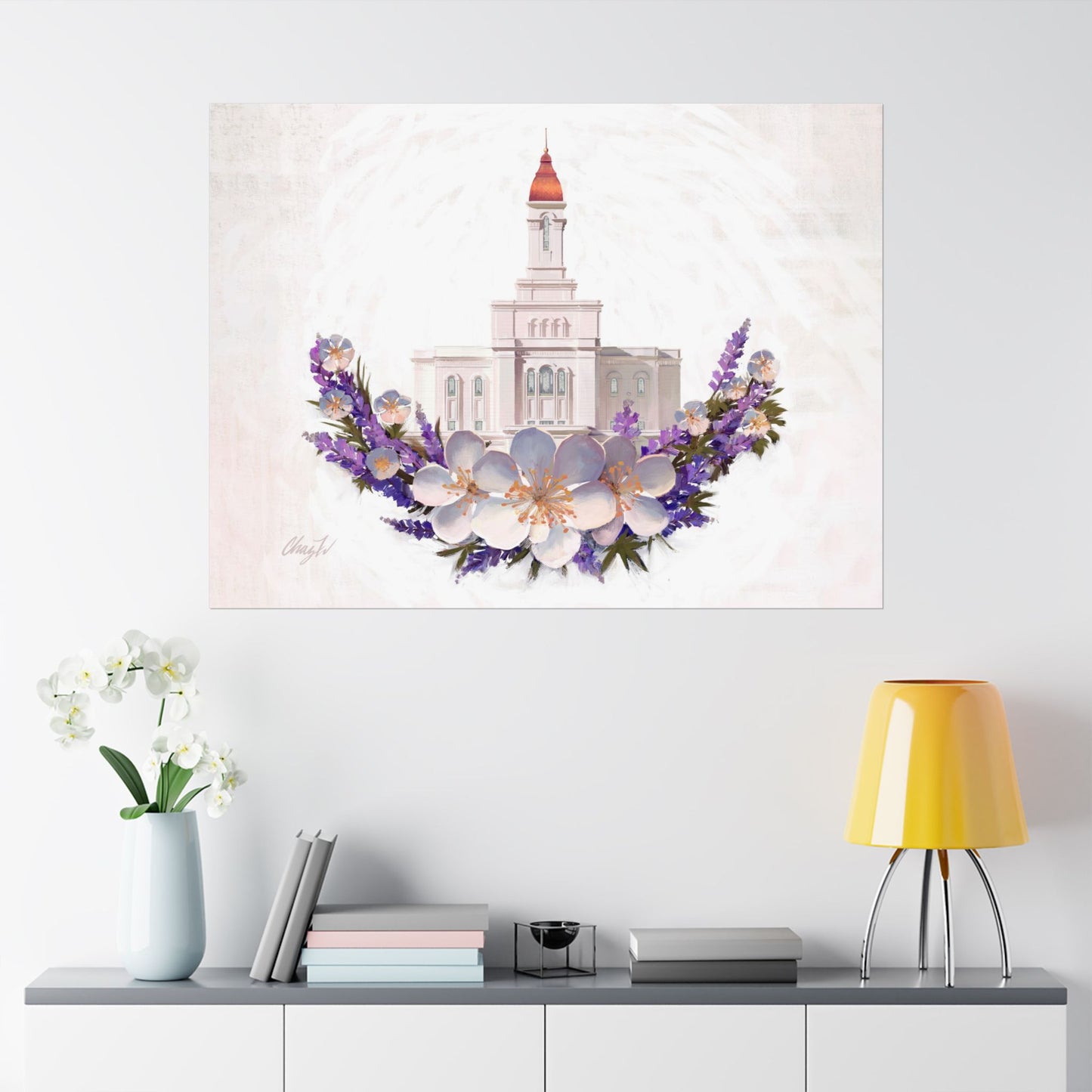Premium Matte Print--Deseret Peak Temple--Floral Wreath, by Chaz Walgamott