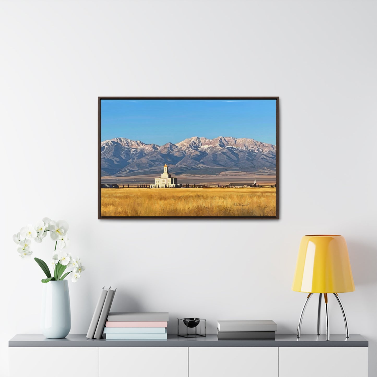 Stretched Canvas Wrap in Wood Frame, Deseret Peak Temple and Deseret Peak, by Rod Walgamott