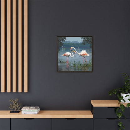 Framed Flamingo Canvas Art – Flamingo Dance by Rod Walgamott