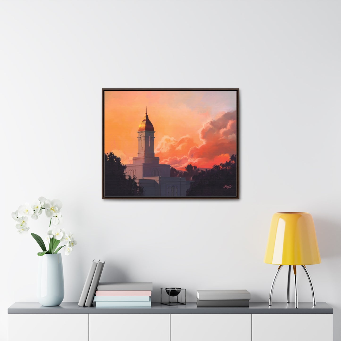 Stretched Canvas in Wood Frame--Deseret Peak Temple--Sunset by Chaz Walgamott