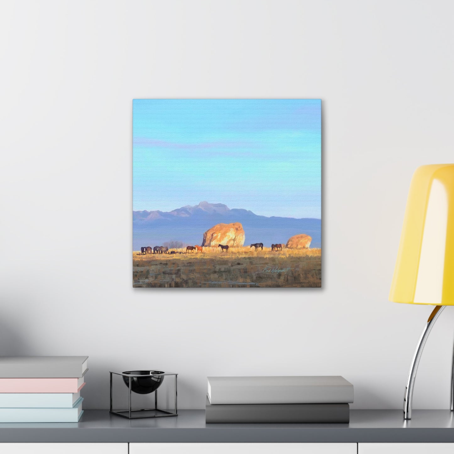 Canvas Gallery Wrap-Horses at Adobe Rock by Rod Walgamott