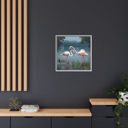 Framed Flamingo Canvas Art – Flamingo Dance by Rod Walgamott