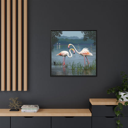 Framed Flamingo Canvas Art – Flamingo Dance by Rod Walgamott