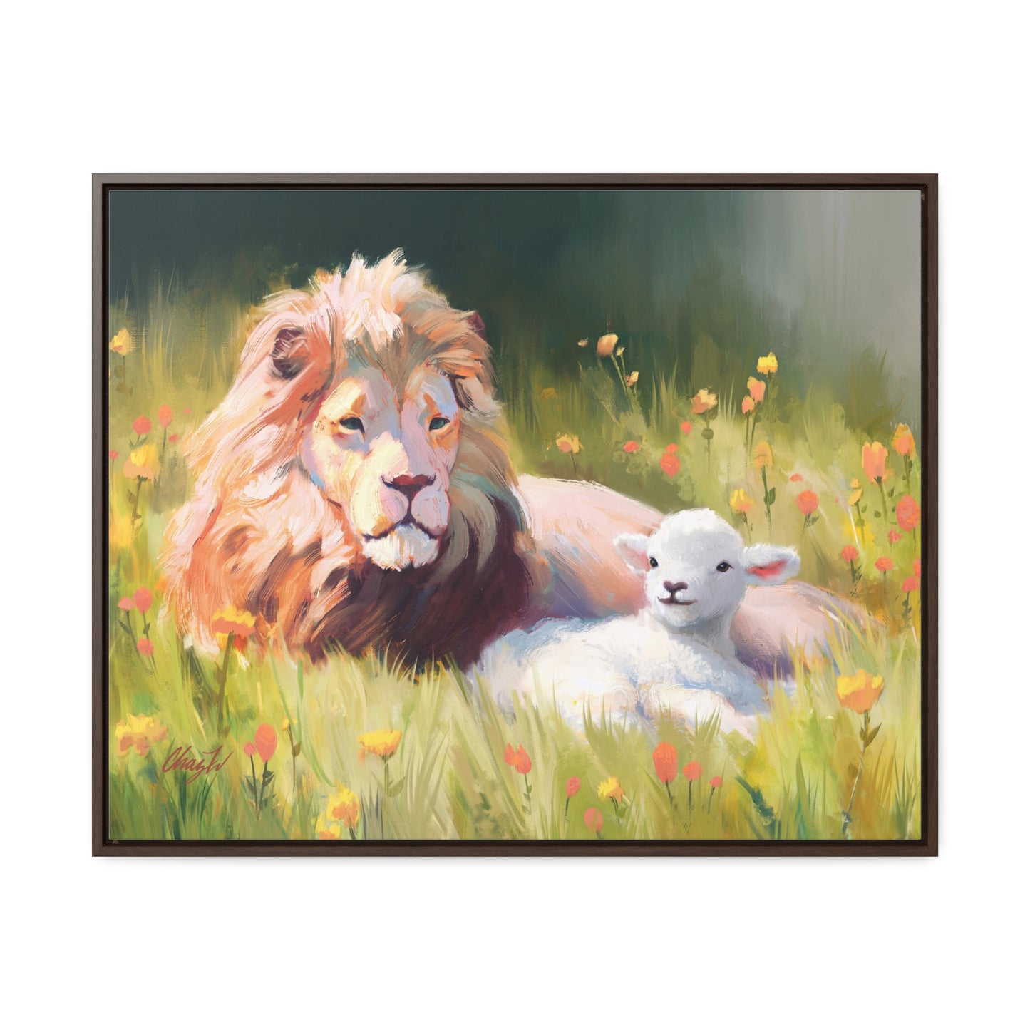 Stretched Canvas Print in Wood Frame, The Lamb and the Lion, by Chaz Walgamott