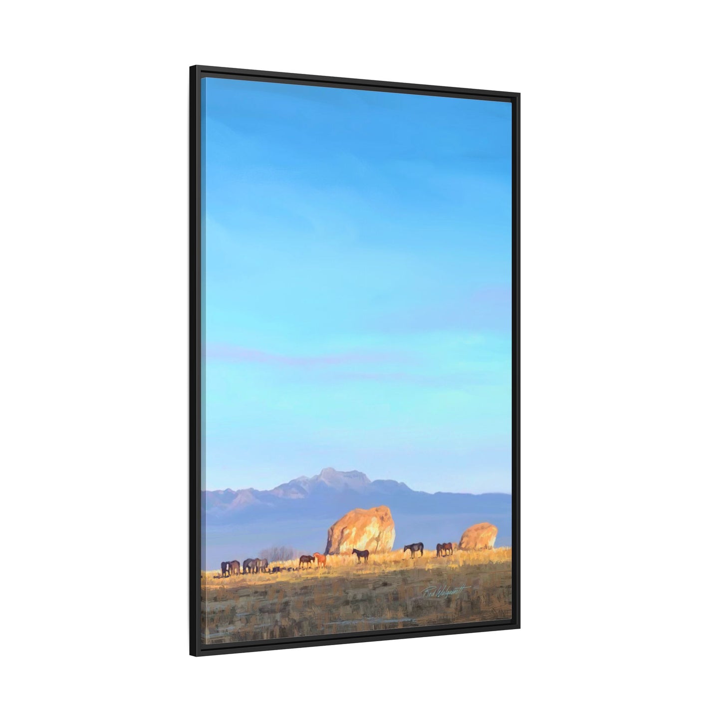 Framed Matte Canvas Print — Horses at Adobe by Rod Walgamott